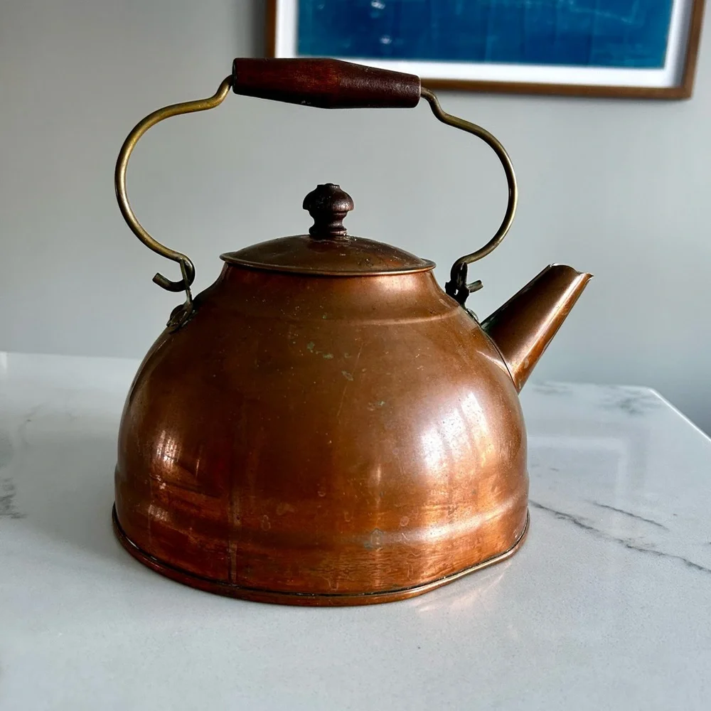 Vintage Copper Teapot with Brass Handle